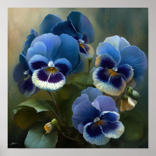 Bleu Violas Fleur Art Imprimer Poster