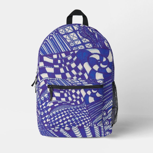 Bleu violet Abstraite ligne Art Doodles sac à dos (Recto)