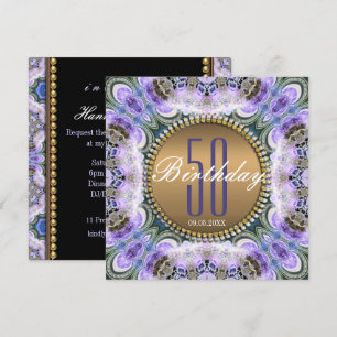 Bleu violet Bohème 50ème anniversaire Invitation