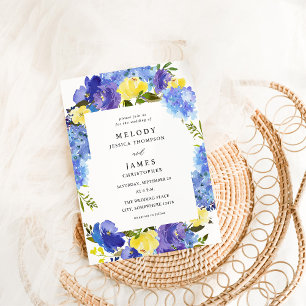 Bleu violet et jaune Faire-part de mariage Florale