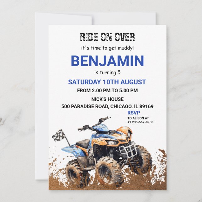Bleu VTT Wheeler Bike Anniversaire Invitation (Devant)