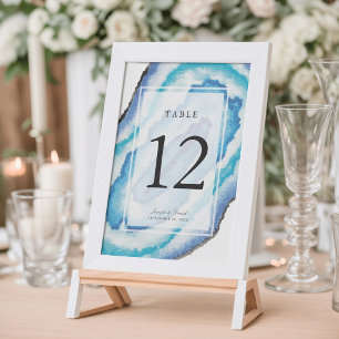 Bleu Watercolor Geodes Mariage Numéro de table