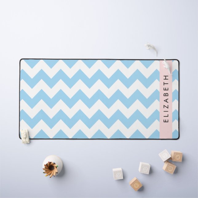 Bleu Zigzag, Bleu Chevron, Vague Motif, Votre Nom (Tableau pour enfants)