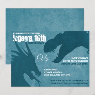 Bleue Dragon Et T-Rex Silhouette Invitations