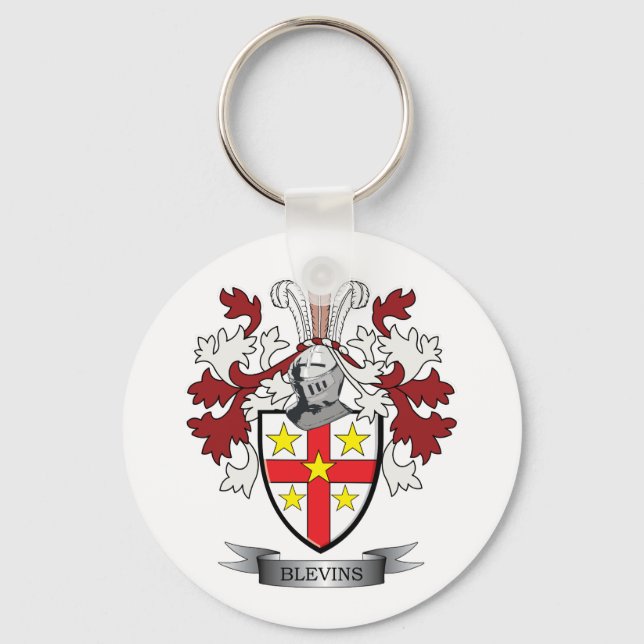 Blevins Family Crest Coat of Arms Keychain (Front)