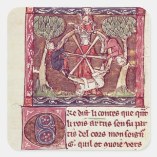 Blind goddess Fortune with King Arthur Square Sticker