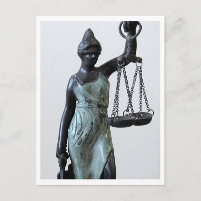 Blind lady of justice statue postcard (Front)