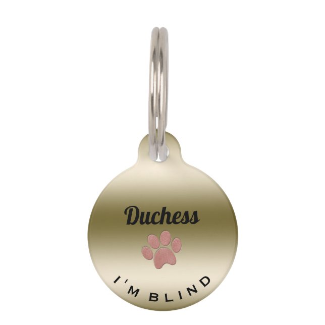 Blind Pet Alert Paw Print Gold ID Tag (Front)