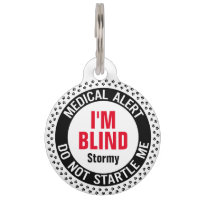 Blind Pet Medical Alert Custom Name Black Red