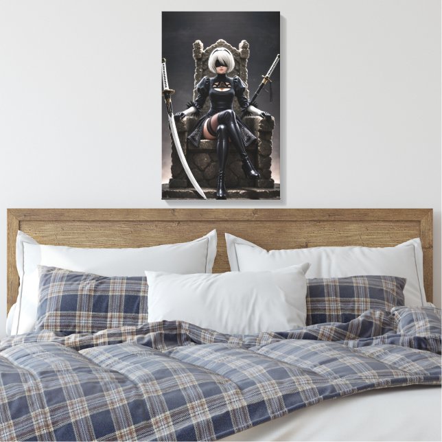 Blind Throne – Dark Fantasy Gothic Warrior Canvas (Insitu(Bedroom))