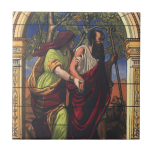 Blind Tobit and Wife Anna, Vintage Religion Tile