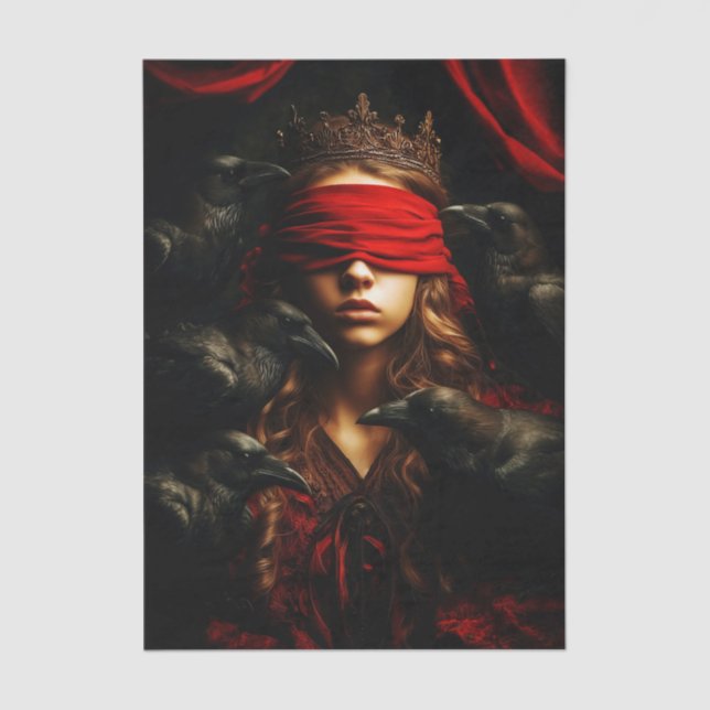 Blindfolded Gothic Queen of Ravens FC5R Decoupage Tissue Paper (Front)