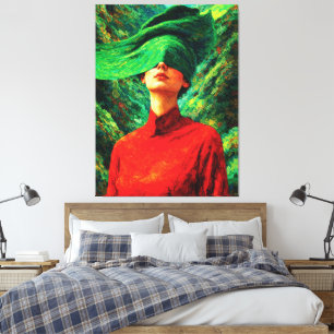 Blindfolded Woman in Red Nature Fusion Impasto Canvas Print
