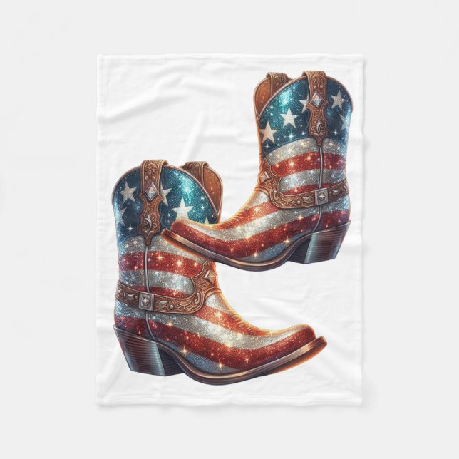 Bling American Flag Cowboy Boots Fleece Blanket (Front)