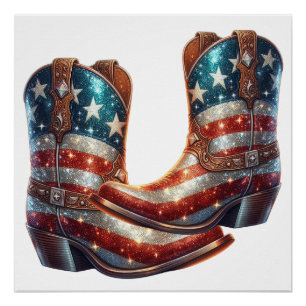 Bling American Flag Cowboy Boots Poster