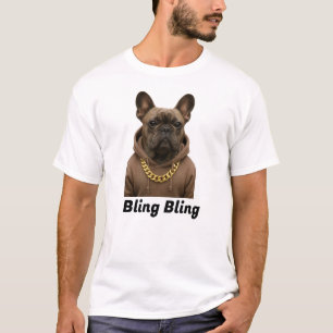 Bling Bling Funny Bulldog T-Shirt with Gold Chai