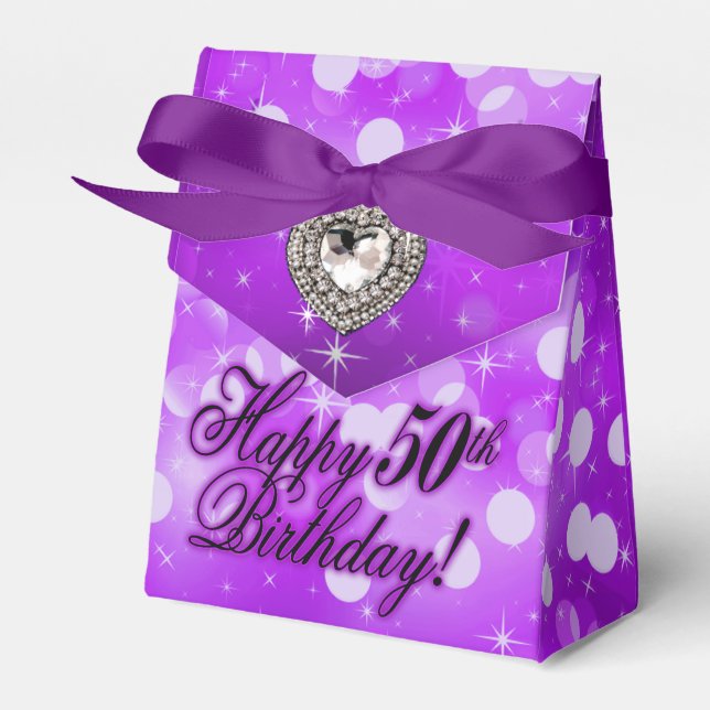 Bling Bombshell Sparkle Birthday Party | purple Favor Box (Front Side)