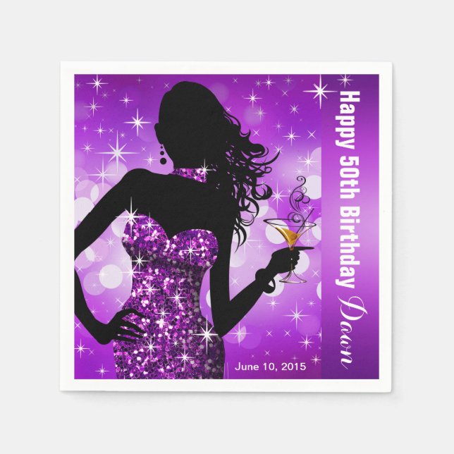 Bling Bombshell Sparkle Birthday Party | purple Napkin (Front)