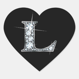 Bling diamant "L" sur Sticker Coeur Noir
