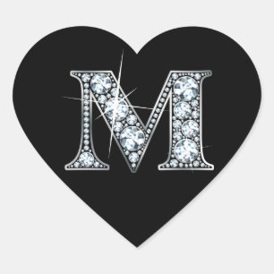 Bling diamant "M" sur Sticker Coeur Noir