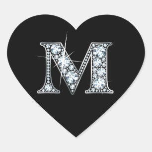 Bling diamant "M" sur Sticker Coeur Noir