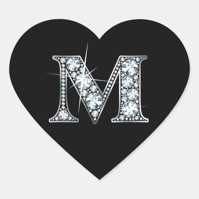 Bling diamant "M" sur Sticker Coeur Noir (Devant)