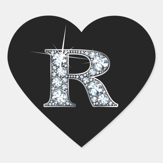 Bling diamant "R" sur Sticker Coeur Noir (Devant)