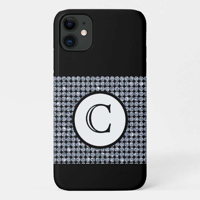 Bling Diamond Black Monogram  Case-Mate iPhone Case (Back)