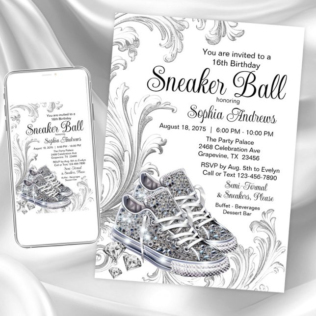 Bling Diamond Sneaker Ball Birthday Party  Invitation (Diamond sneakers sneaker ball invitation. Available for instant download and print.)