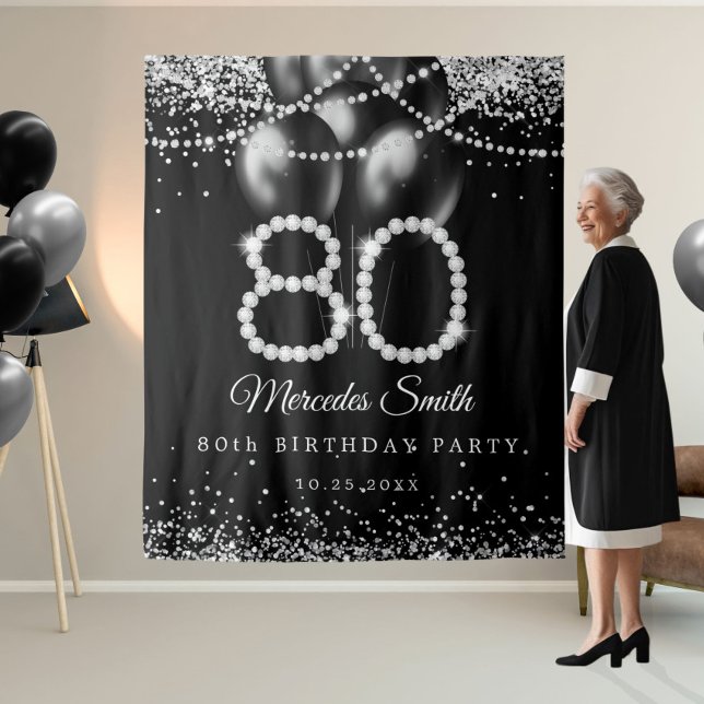 Bling Diamonds 80th Birthday Party Backdrop Tapestry (Elegant Diamonds 80th Birthday Party Backdrop)