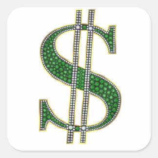 Bling Dollar Sign Diamond Emerald Gem Square Sticker