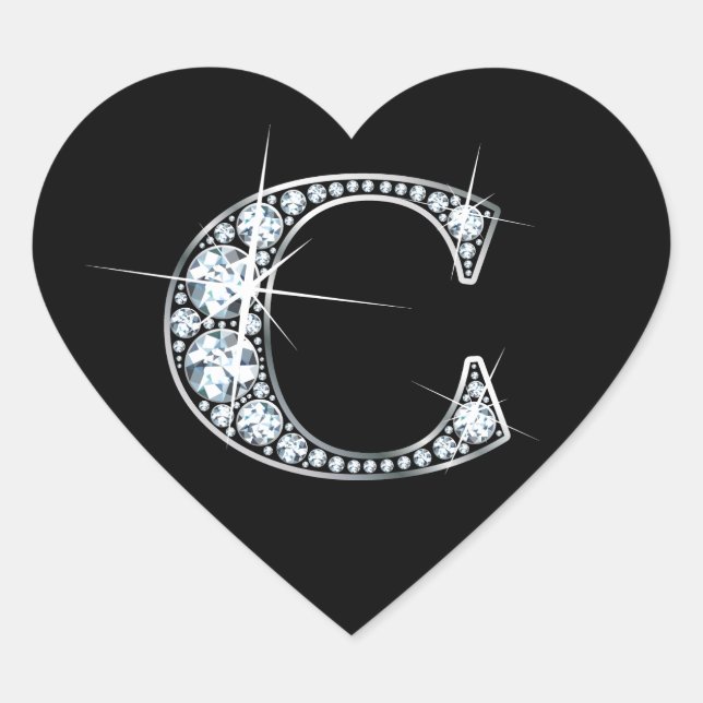 Bling en diamant "C" sur Sticker en Coeur Noir (Devant)