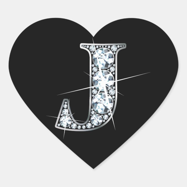 Bling en diamant "J" sur Sticker en Coeur Noir (Devant)