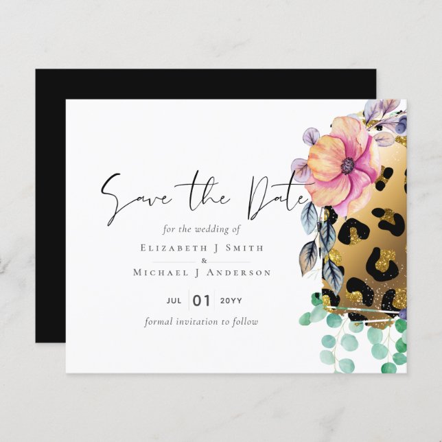 Bling Girly Glam Leopard Print Pink Gold Wedding (Front/Back)