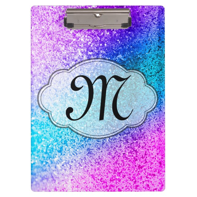 Bling Glitter Girly Monogram Initial Clip Board (Front)