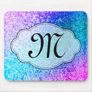 Bling Glitter Girly Monogram Initial Mouse Pad