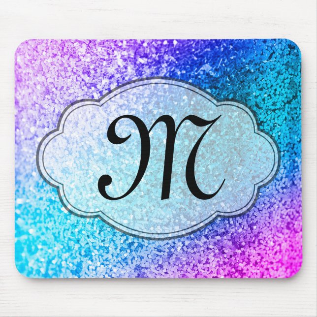 Bling Glitter Girly Monogram Initial Mouse Pad (Front)