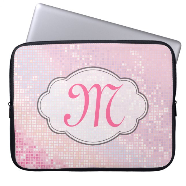 Bling Glitter Girly Pink Monogram 15" Laptop Case (Front)