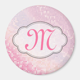 Bling Glitter Girly Pink Monogram Initial Magnet