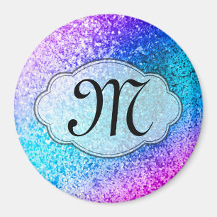 Bling Glitter Girly Pink Monogram Initial Magnet