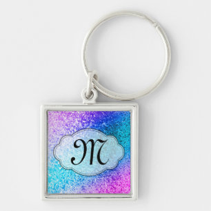 Bling Glitter Girly Pink Purple Monogram Key Chain