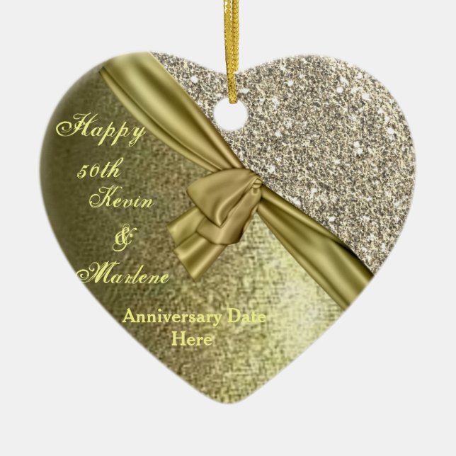 BLING GOLD CUSTOM 50th ANNIVERSARY GIFT  ORNAMENT (Front)