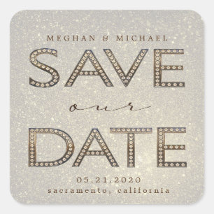 bling gold letters save our date monogram square sticker