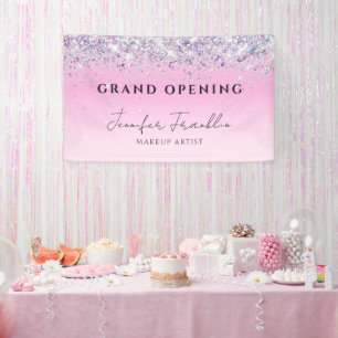 Bling Holographic Glitter Grand Opening Pink Banner
