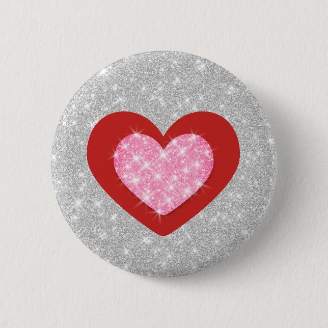 Bling Pink Love Heart 2 Inch Round Button (Front)