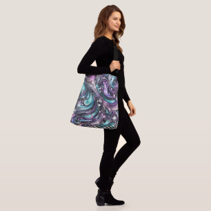 bling Purples Teals Blues black white Checked Swir Crossbody Bag