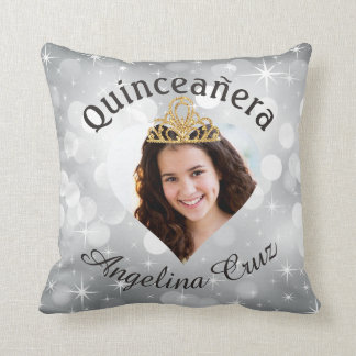 Bling Quinceanera Photo Heart Cutout Keepsake Throw Pillow