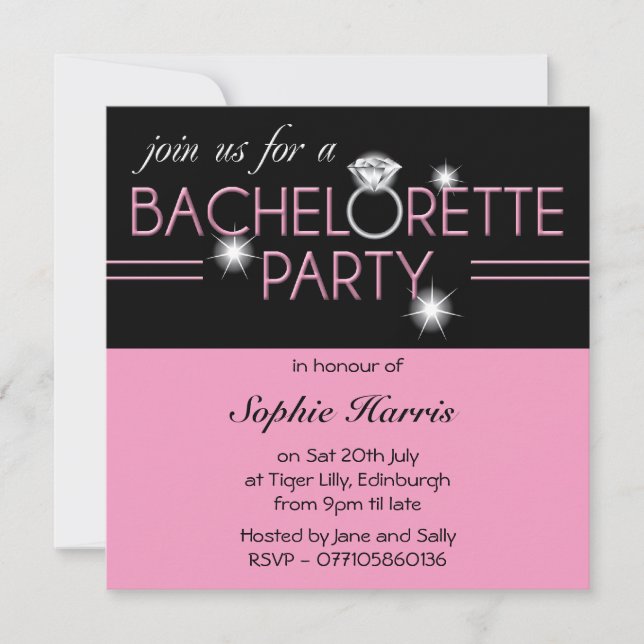 Bling Ring Pink Bachelorette Party 2 Invitation (Front)