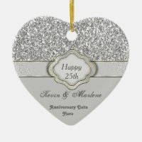 BLING Silver CUSTOM 25th ANNIVERSARY GIFT ORNAMENT