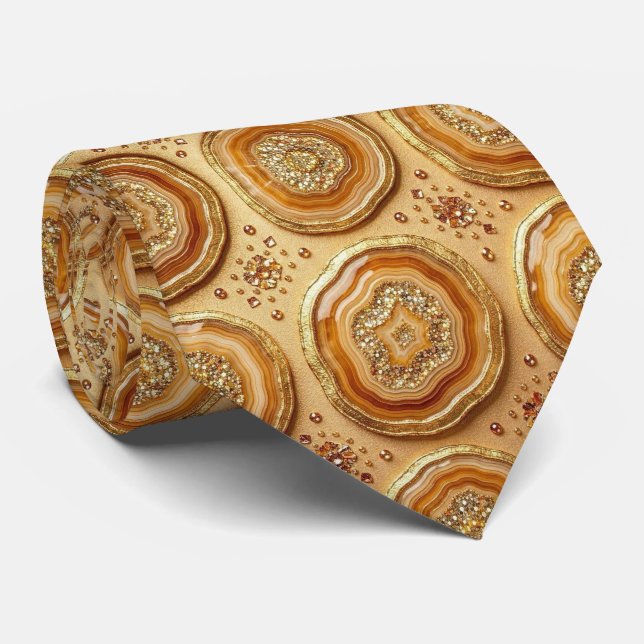 Bling & Sparkle | Camel + Gold Geode Neck Tie (Rolled)